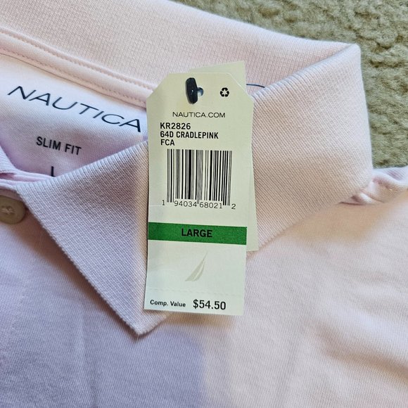 Nautica Men's Slim Fit Interlock Soft Touch Polo - Cradle Pink Large (L) NWT - Picture 2 of 2